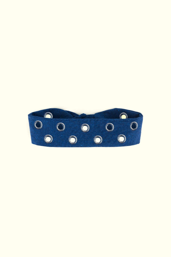 Le bandeau en jean orné d'œillets - steseline - ACCESSOIRES - Bleu foncé