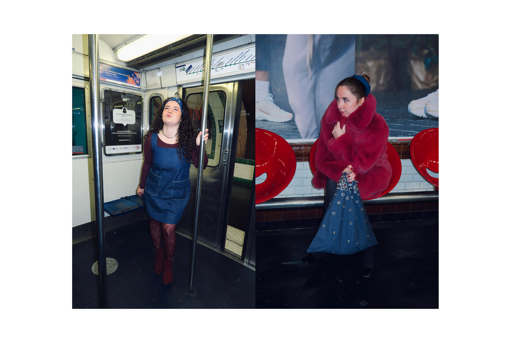 sac, chouchou, bandeau et robe en jean upcyclé, oeillets